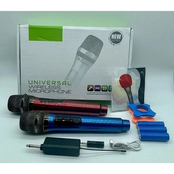 Wireless Microphone Karaoke Microphone With DC-DC‎ Boost Blue & Red Tested - Picture 1 of 6